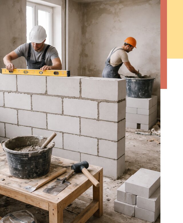 Кладка перегородок из газобетона в Таганроге от 3258 руб. под ключ | ОТДЕЛОЧНИК-Тгн