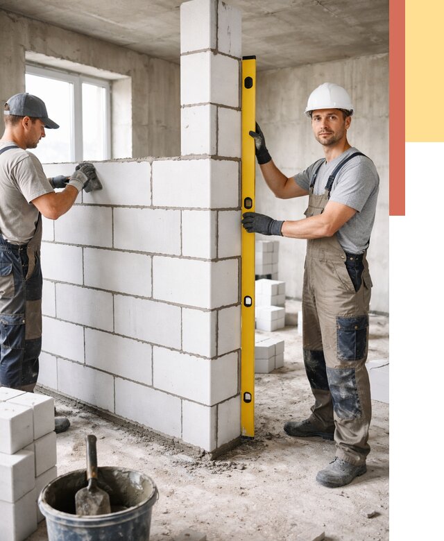 Кладка перегородок из пеноблока в Таганроге от 1833 руб. под ключ | ОТДЕЛОЧНИК-Тгн