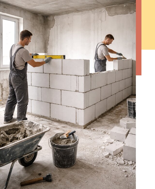 Кладка перегородок из ПГП в Таганроге от 2545 руб./м2 — монтаж и возведение под ключ | ОТДЕЛОЧНИК-Тгн