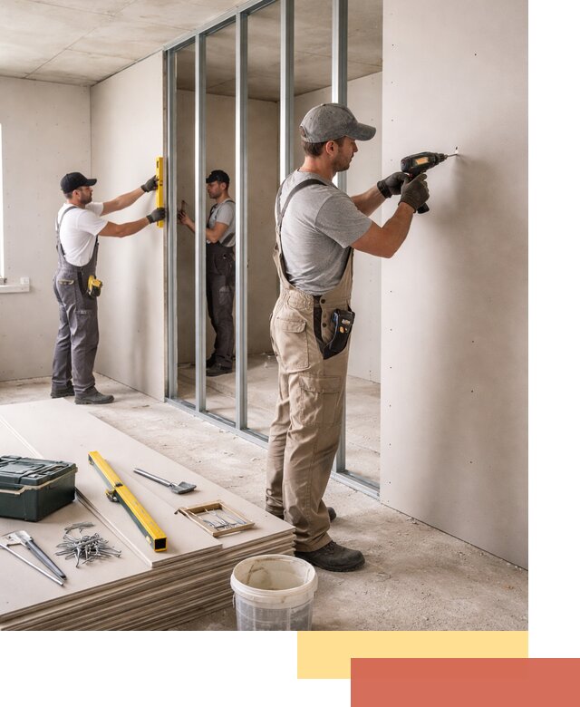 Однослойная перегородка из гипсокартона в Таганроге под ключ, монтаж и отделка