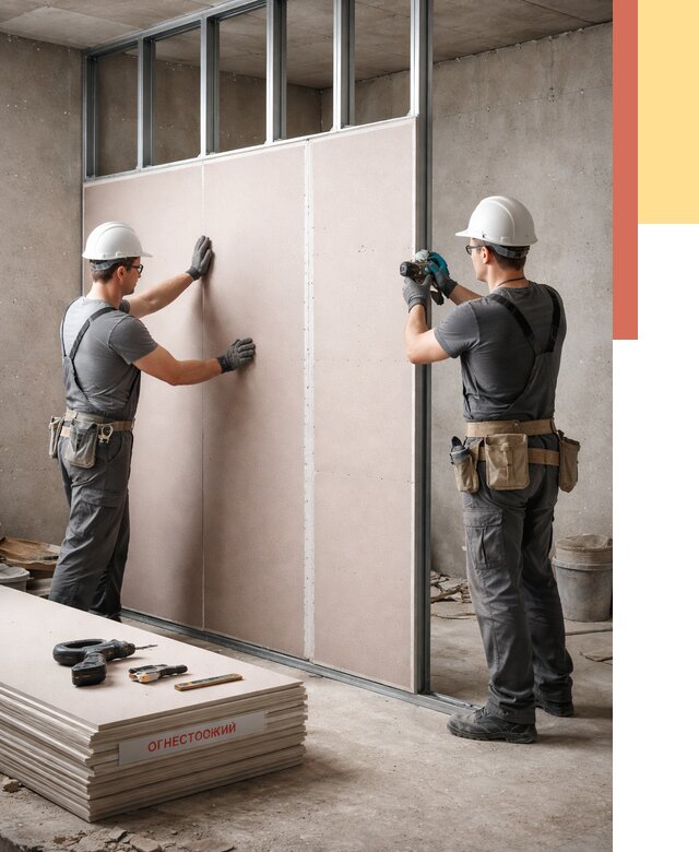 Перегородка из огнестойкого гипсокартона в Таганроге от 1883 руб. под ключ | ОТДЕЛОЧНИК-Тгн