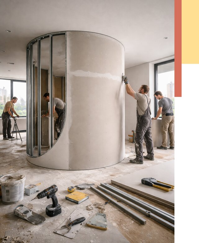 Радиусная перегородка из гипсокартона в Таганроге от 2952 руб. под ключ | ОТДЕЛОЧНИК-Тгн