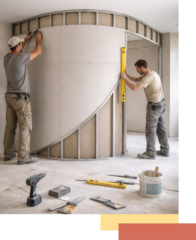 Радиусная перегородка из гипсокартона в Таганроге под ключ