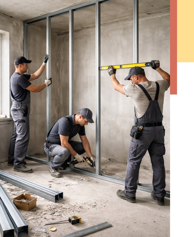 Монтаж каркаса перегородки из профиля в Таганроге от 764 руб. | ОТДЕЛОЧНИК-Тгн