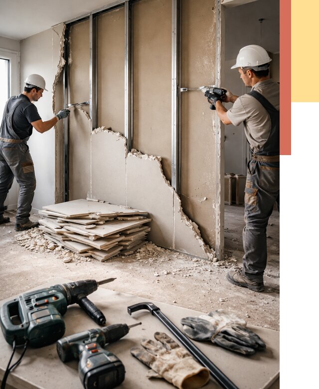 Демонтаж перегородки из гипсокартона в Таганроге от 1222 руб. быстро и недорого | ОТДЕЛОЧНИК-Тгн