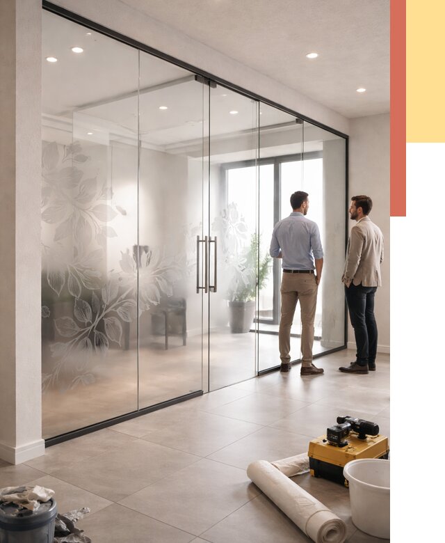 Стеклянные перегородки с рисунком в Таганроге от 12726 руб. монтаж и нанесение | ОТДЕЛОЧНИК-Тгн