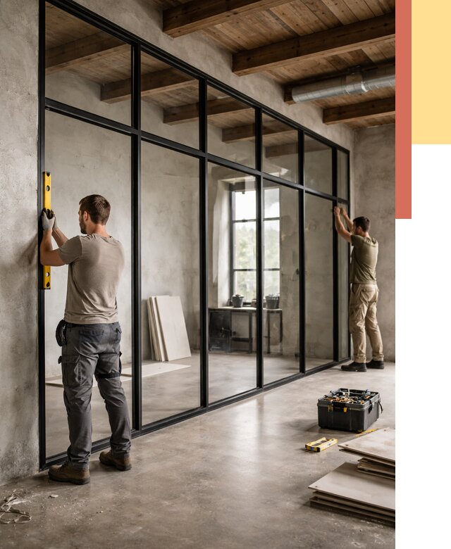 Стеклянные перегородки лофт в Таганроге от 10690 руб. под ключ | ОТДЕЛОЧНИК-Тгн