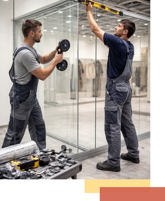 Стеклянные перегородки для магазинов в Таганроге — монтаж и установка