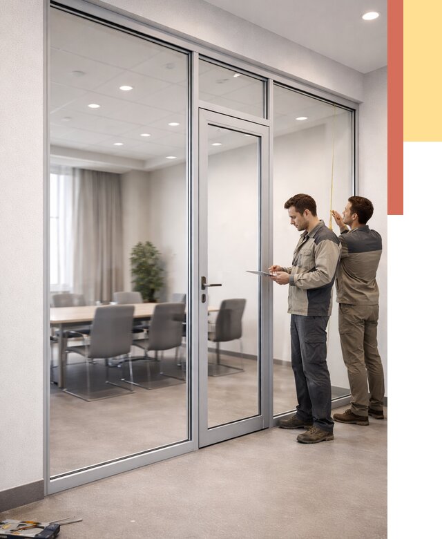 Установка и монтаж алюминиевых перегородок со стеклом в Таганроге от 8348 руб. | ОТДЕЛОЧНИК-Тгн