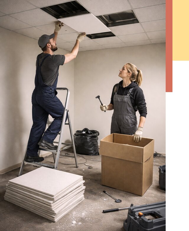 Демонтаж потолочной плитки в Таганроге от 4581 руб. быстро и недорого | ОТДЕЛОЧНИК-Тгн