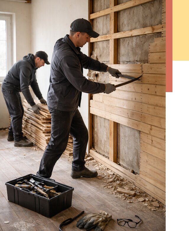 Демонтаж вагонки в Таганроге от 3869 руб/м2 — быстро и недорого | ОТДЕЛОЧНИК-Тгн