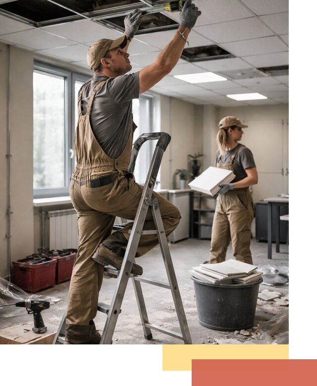 Ремонт потолка Армстронг и замена плит в Таганроге