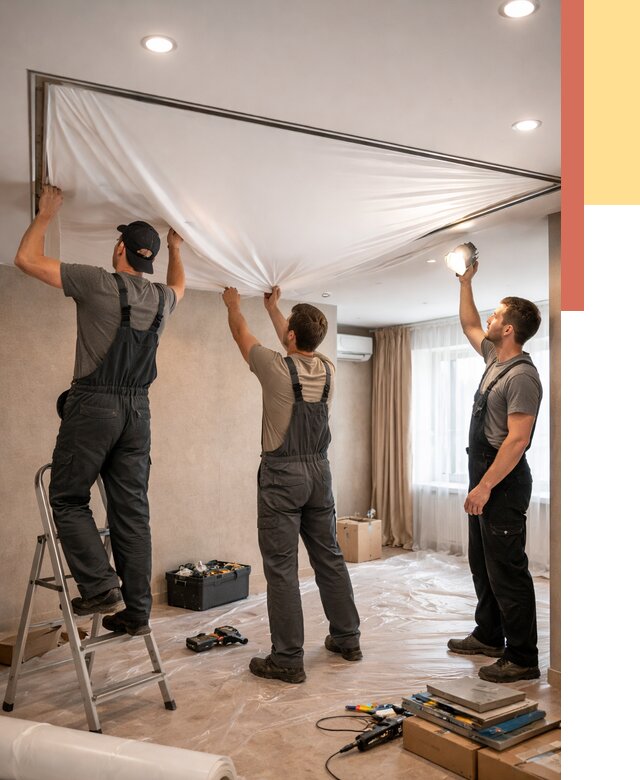 Монтаж ПВХ натяжного потолка в Таганроге от 3563 руб. под ключ | ОТДЕЛОЧНИК-Тгн