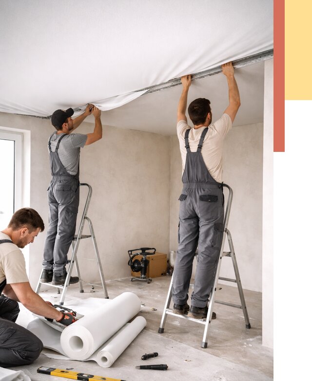 Монтаж тканевого натяжного потолка в Таганроге от 3563 руб. под ключ | ОТДЕЛОЧНИК-Тгн