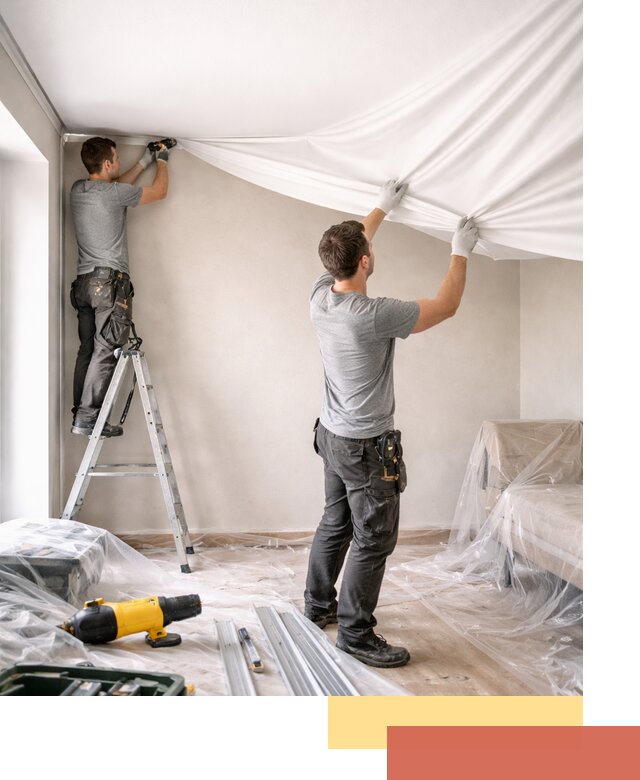 Монтаж тканевого натяжного потолка в Таганроге недорого и быстро