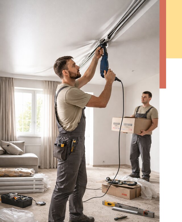 Монтаж сатинового натяжного потолка в Таганроге от 3563 руб. | Быстро, недорого — ОТДЕЛОЧНИК-Тгн