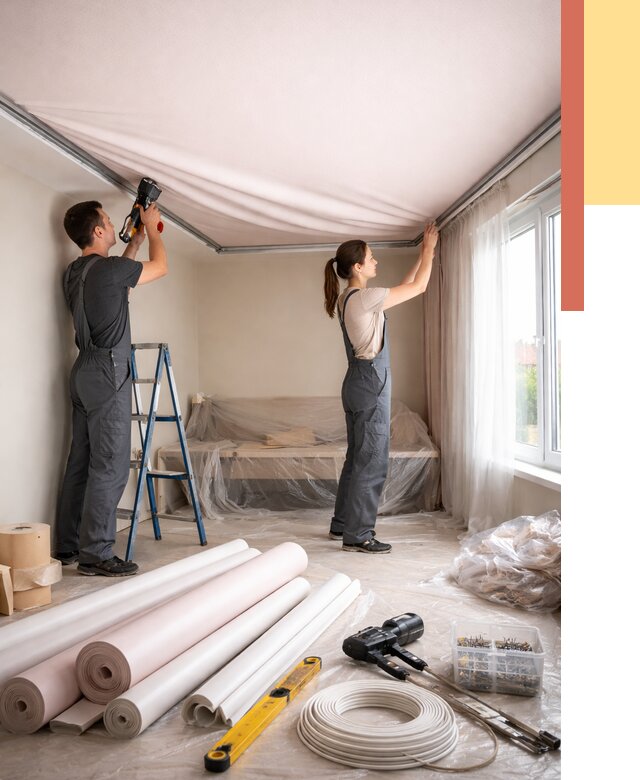 Монтаж цветного натяжного потолка в Таганроге от 4276 руб/м² — быстро и недорого | ОТДЕЛОЧНИК-Тгн