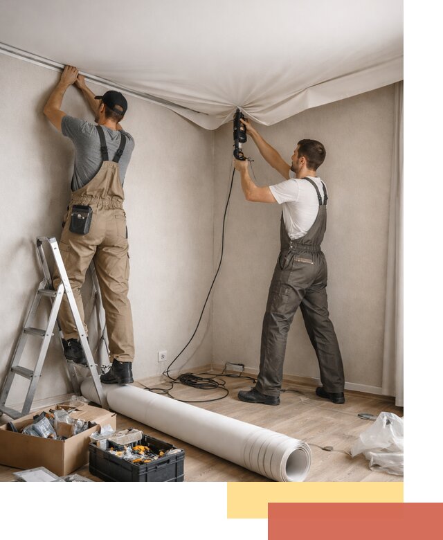 Монтаж цветного натяжного потолка в Таганроге за один день