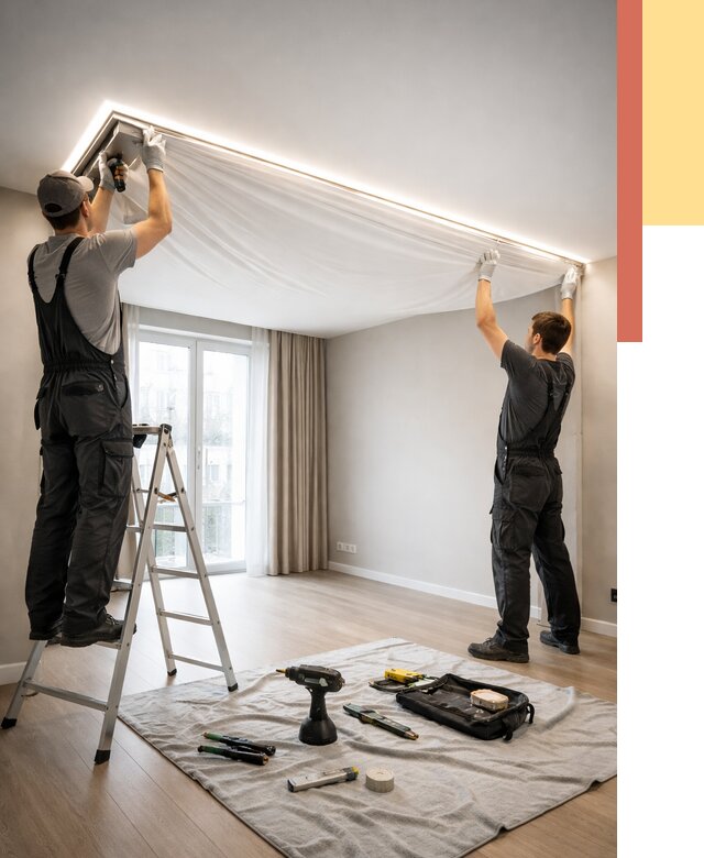 Монтаж парящего натяжного потолка в Таганроге от 4581 руб. быстро и недорого | ОТДЕЛОЧНИК-Тгн