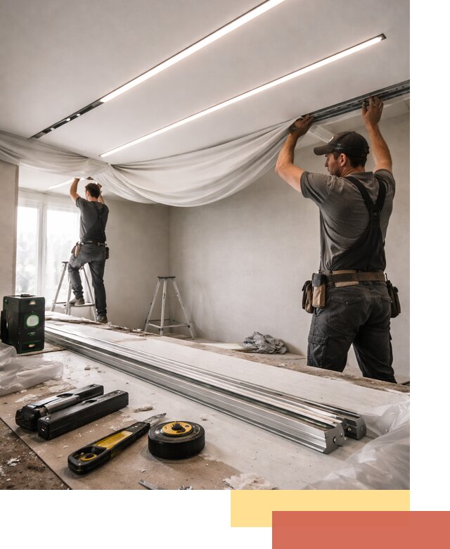 Монтаж натяжных потолков со световыми линиями в Таганроге