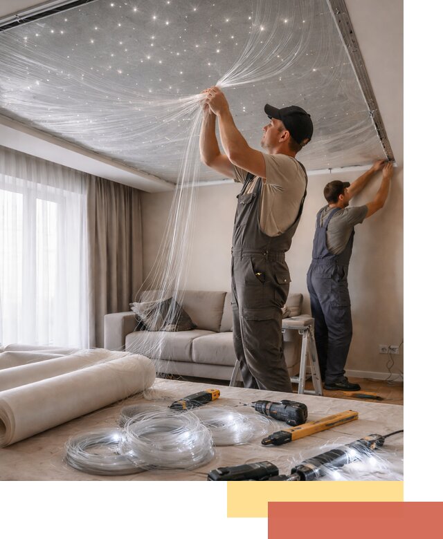 Монтаж натяжного потолка «Звездное небо» в Таганроге