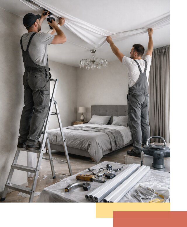 Монтаж натяжного потолка в спальне в Таганроге