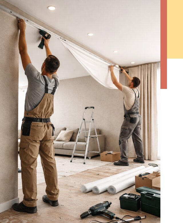 Монтаж натяжного потолка в гостиной в Таганроге от 560 руб. | ОТДЕЛОЧНИК-Тгн