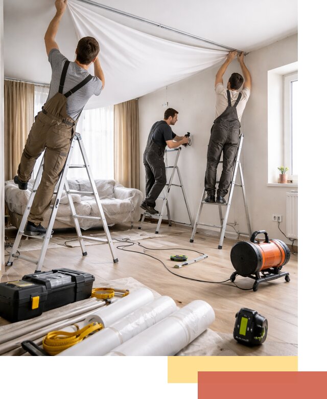 Монтаж натяжного потолка в гостиной в Таганроге