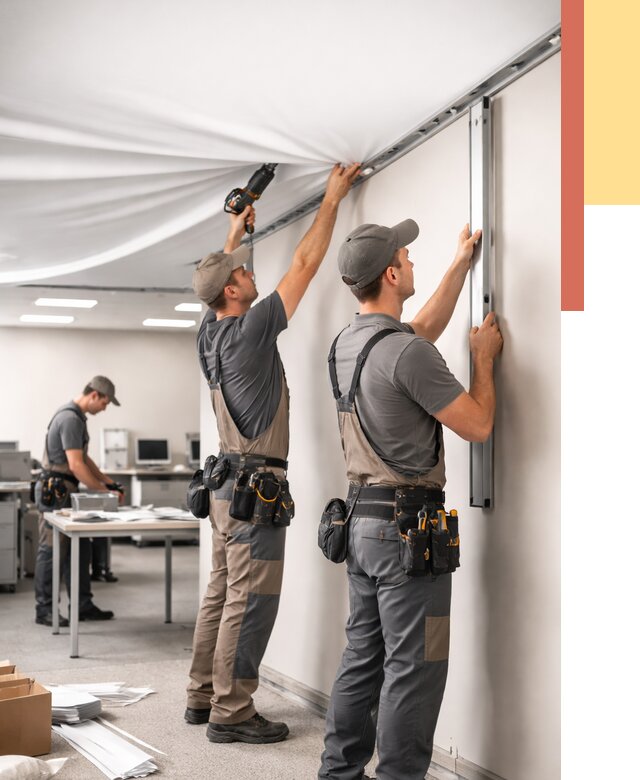 Монтаж натяжного потолка в офисе в Таганроге от 458 руб/м² — быстро и недорого | ОТДЕЛОЧНИК-Тгн