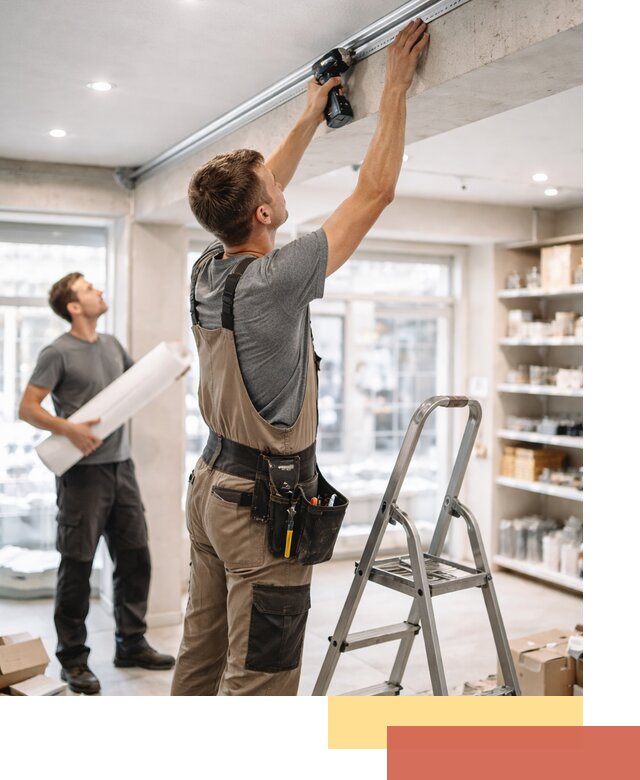 Монтаж натяжных потолков в магазине в Таганроге