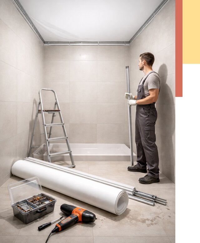 Монтаж натяжного потолка в санузле в Таганроге от 1883 руб. — ОТДЕЛОЧНИК-Тгн