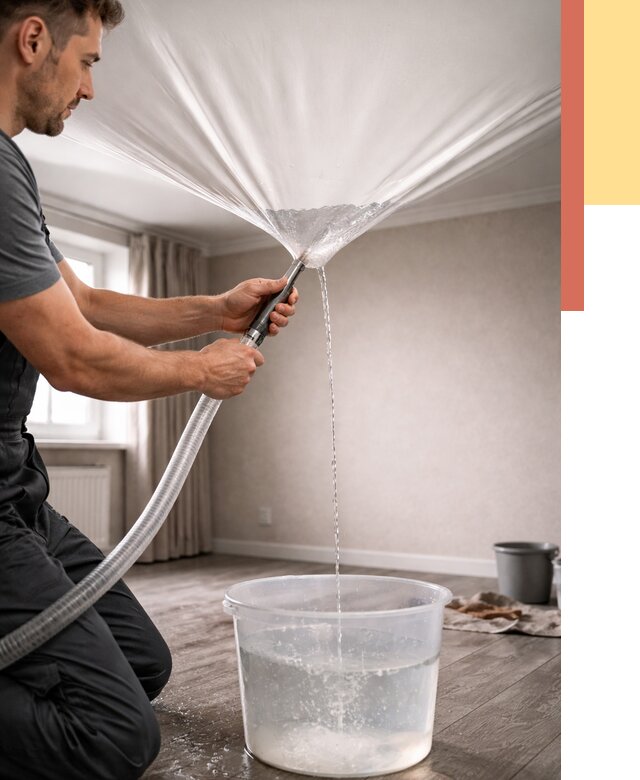 Слив воды с натяжного потолка в Таганроге от 2545 руб. быстро и недорого | ОТДЕЛОЧНИК-Тгн