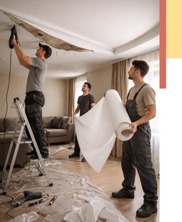 Замена полотна натяжного потолка в Таганроге от 9672 руб. быстро и недорого | ОТДЕЛОЧНИК-Тгн