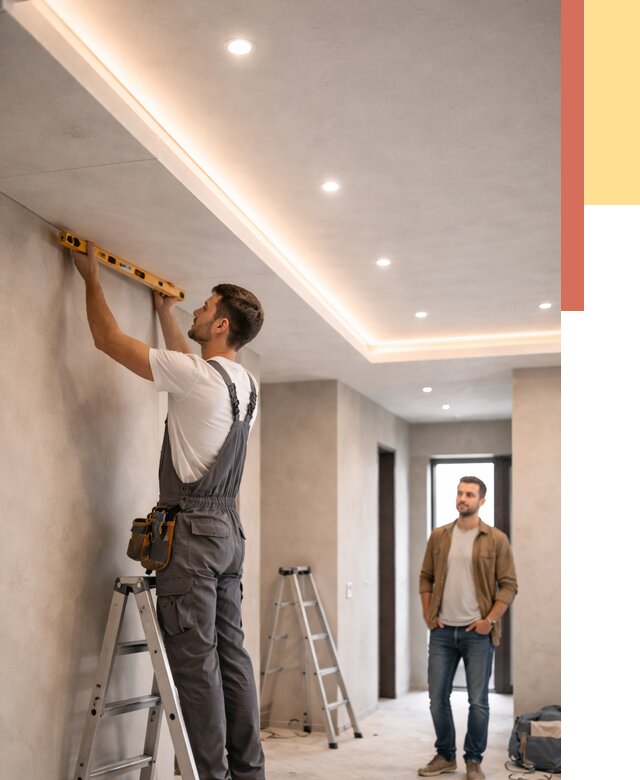 Потолок из гипсокартона с подсветкой в Таганроге от 764 руб./м2 под ключ | ОТДЕЛОЧНИК-Тгн