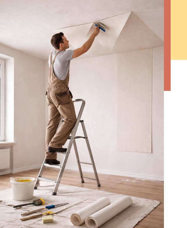 Поклейка обоев на потолок в Таганроге от 4581 руб. быстро и недорого | ОТДЕЛОЧНИК-Тгн