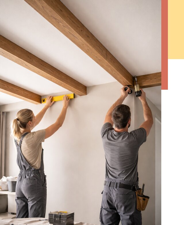 Монтаж декоративных балок на потолок в Таганроге от 4276 руб. — ОТДЕЛОЧНИК-Тгн